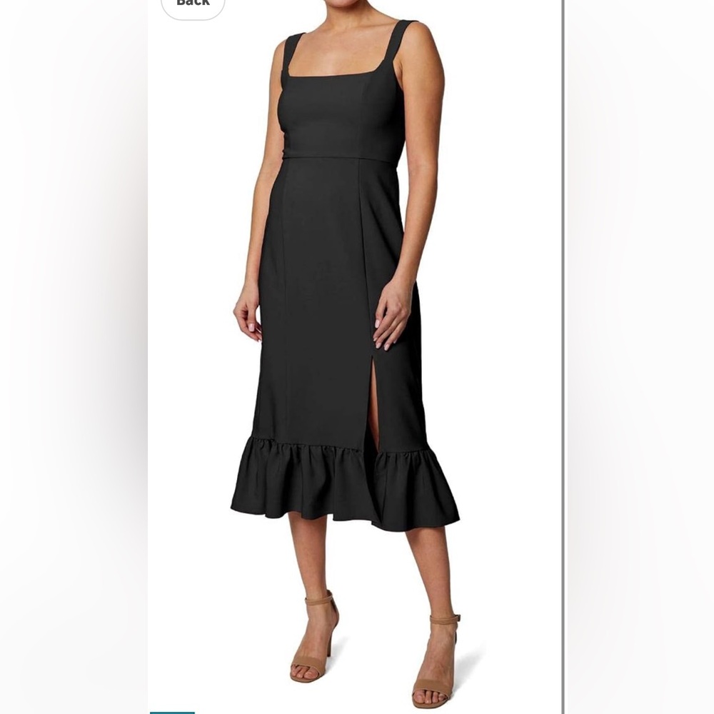 Laundry by Shelli Segal Black Square Neck Midi dress with flounce Size 8